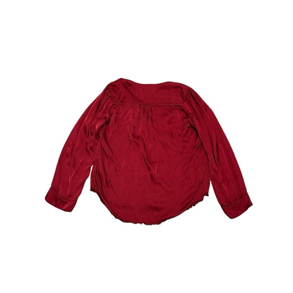 Nation LTD Cherry Red V-Neck Blouse | Frayed Hem | 100% Viscose Size S - Picture 3 of 9